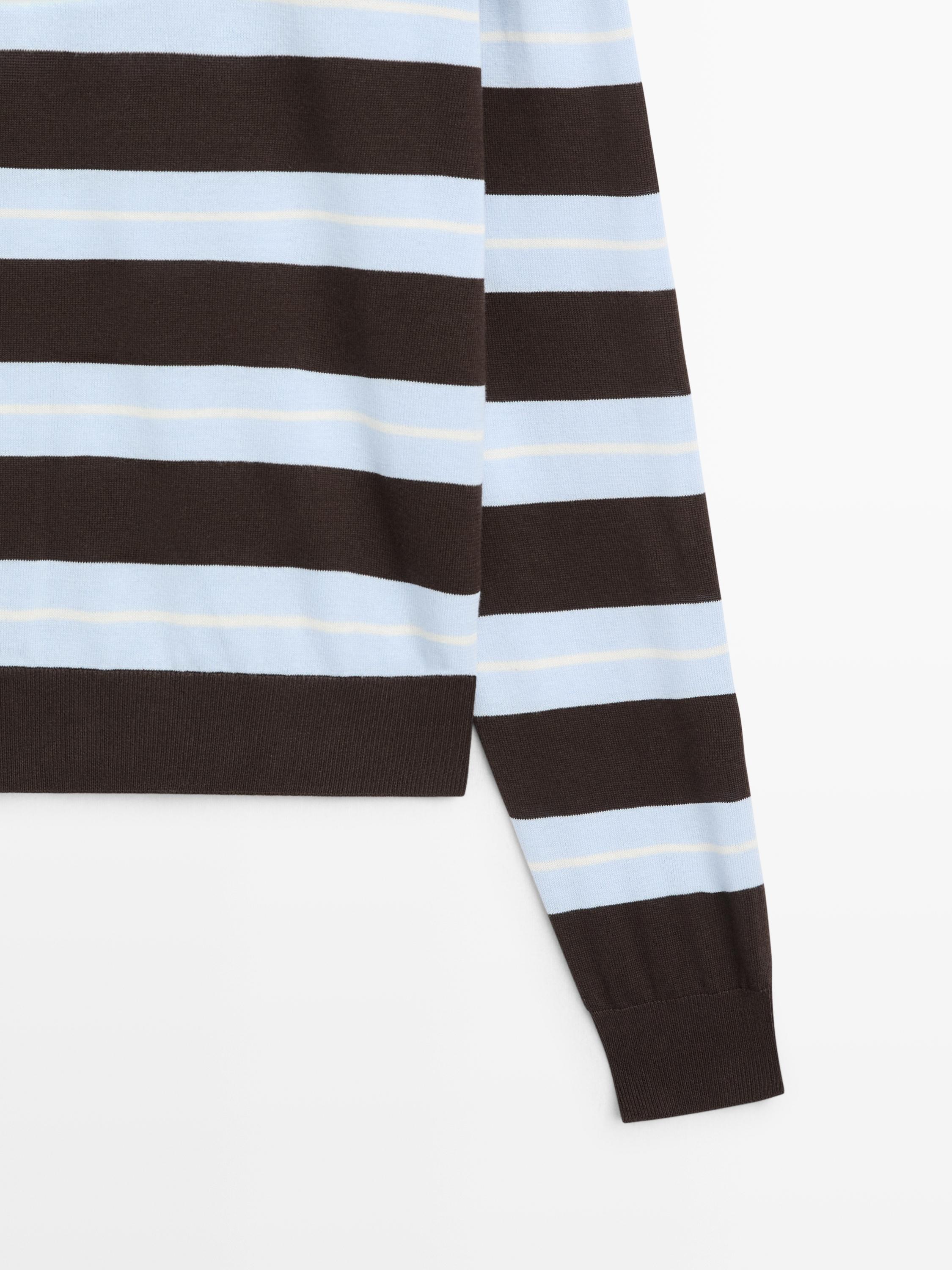 Cotton striped knit polo sweater